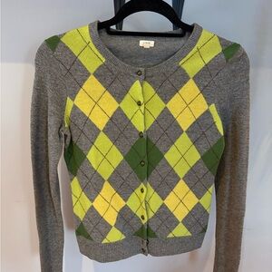 J. Crew Gray and Yellow Argyle Cardigan